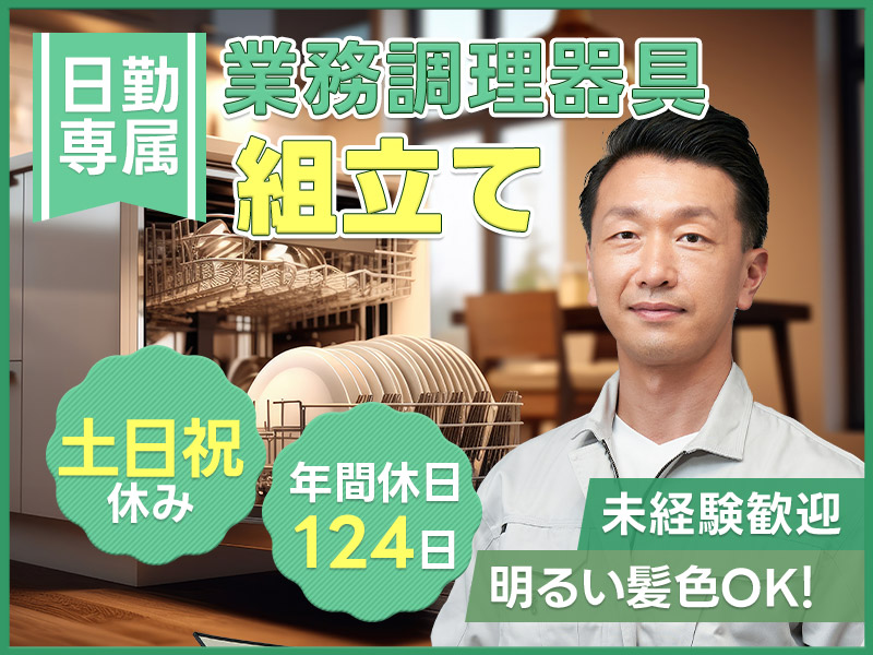 【今なら入社祝金10万円】【日勤&土日祝休み！】コツコツ繰り返し☆業務用調理器具の組立て・運搬など♪残業少なめ◎未経験歓迎！20～40代男性活躍中◎＜奈良県大和郡山市＞